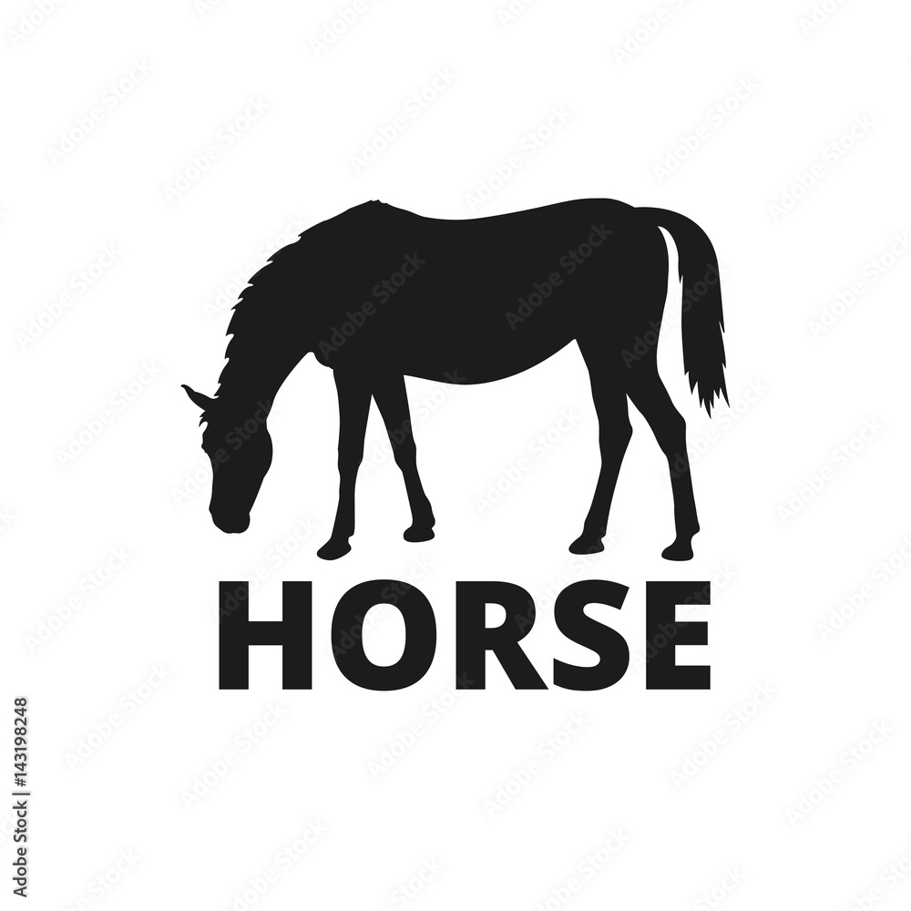 Vector horse logo. Black silhouette of horse eating on pasture. Vector horse logo. Black silhouette of horse eating on pasture.