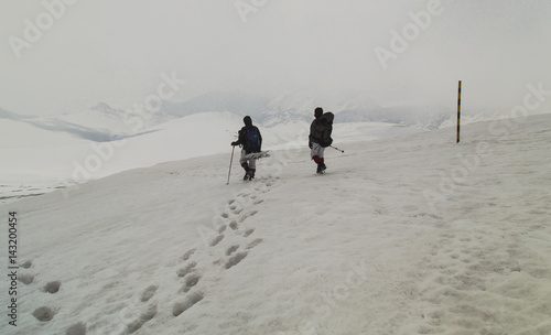 Tourists in a winter mountain