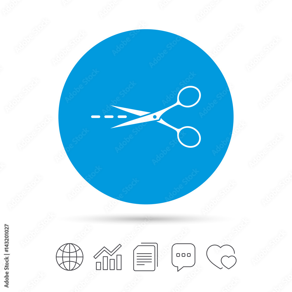 Scissors with cut line sign icon. Tailor symbol. Scissors with cut line sign icon. Tailor symbol.