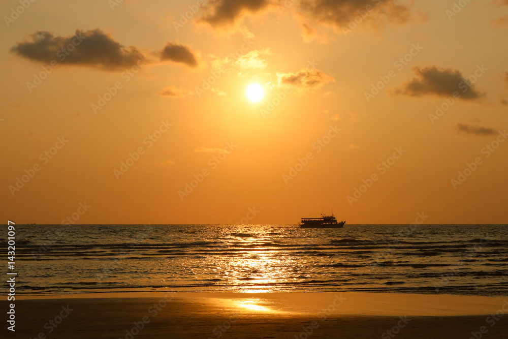 Sunset time. Boat tour at sunset. Seascape of sunset at Koh Chang island, Trat Thailand.