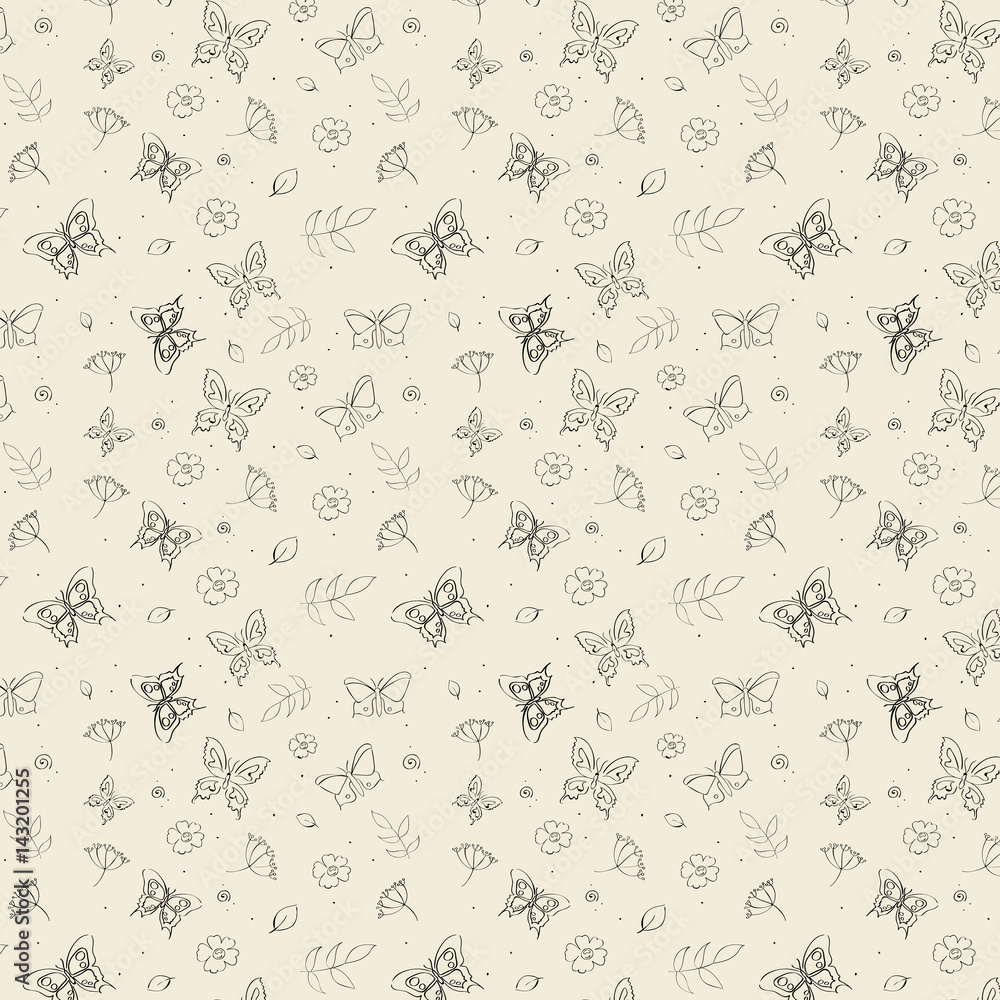 Small floral pattern. Butterflies and flowers on white background. Small floral pattern. Butterflies and flowers on white background.