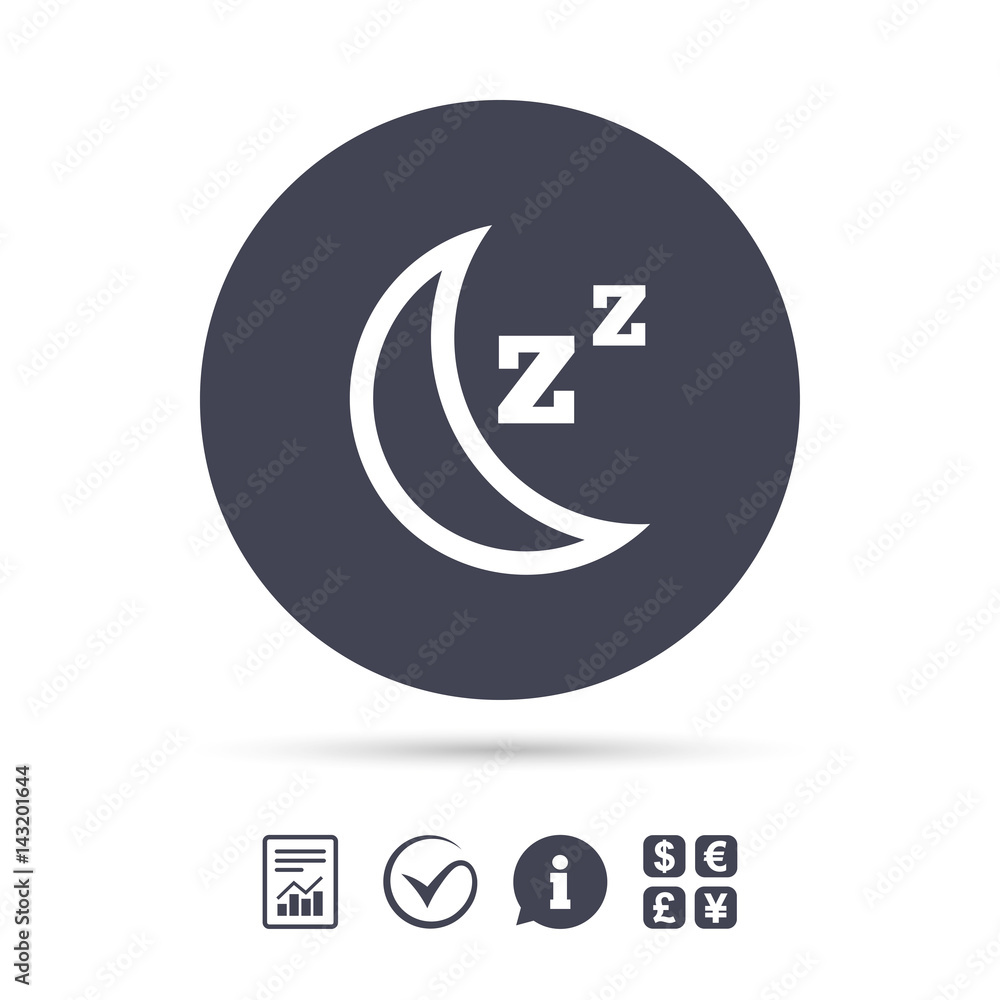 Sleep sign icon. Moon with zzz button. Sleep sign icon. Moon with zzz button.