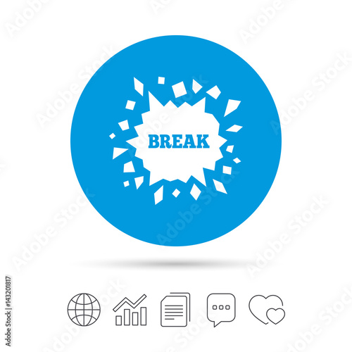 Break it. Cracked hole icon. Smashed wall.