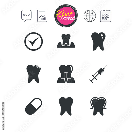 Tooth, dental care icons. Stomatology signs.