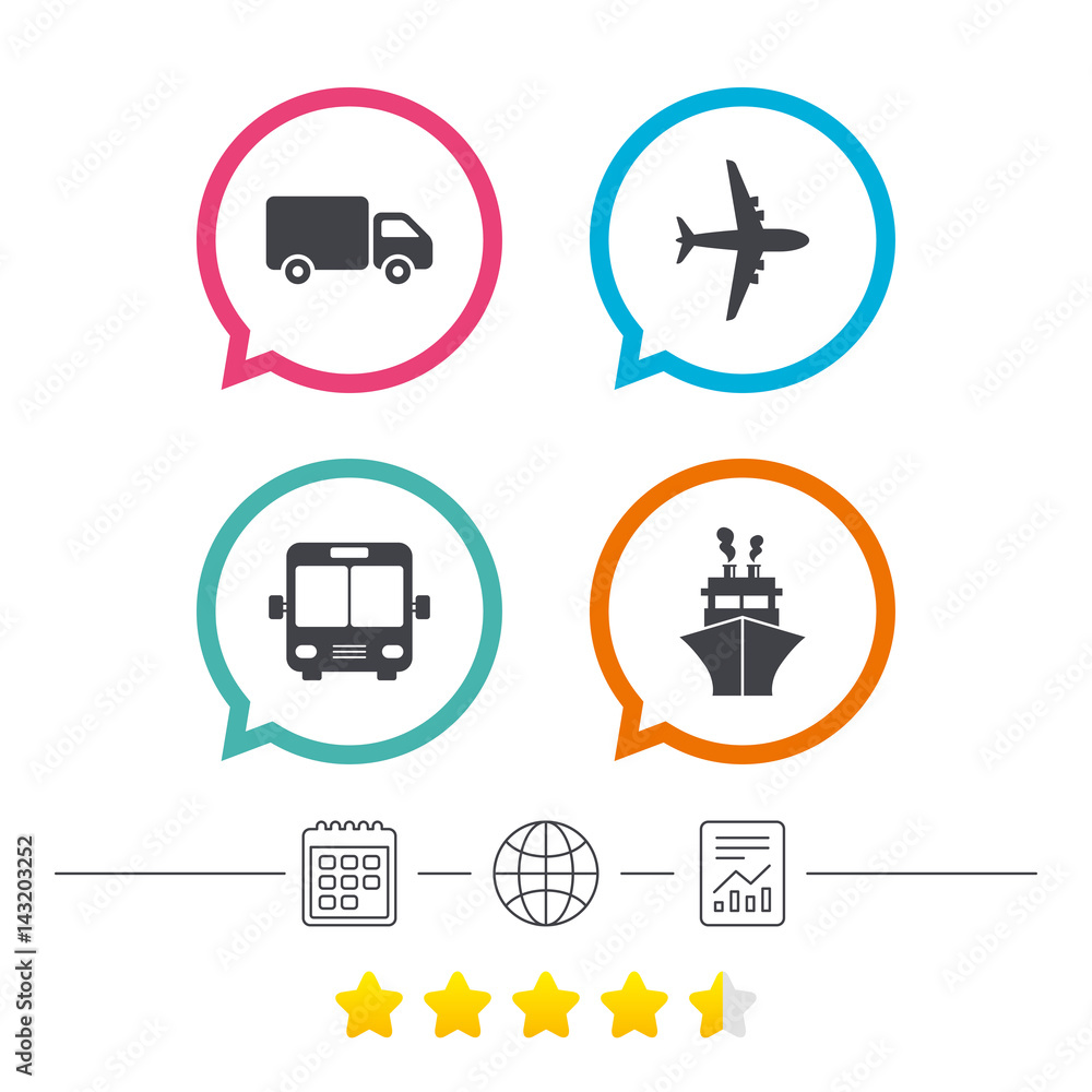 Transport icons. Truck, Airplane, Bus and Ship. Transport icons. Truck, Airplane, Bus and Ship.