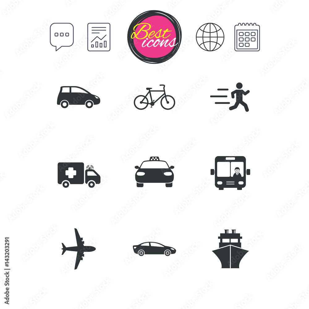 Transport icons. Car, bike, bus and taxi signs. Transport icons. Car, bike, bus and taxi signs.