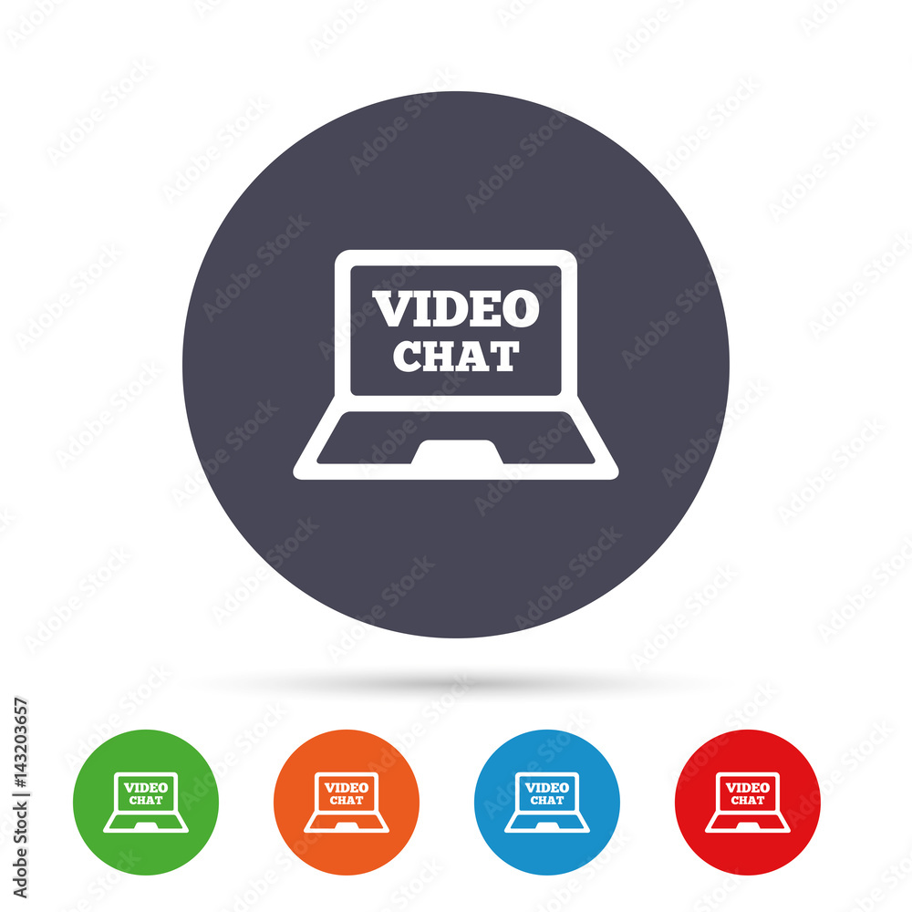 Video chat laptop sign icon. Web communication.