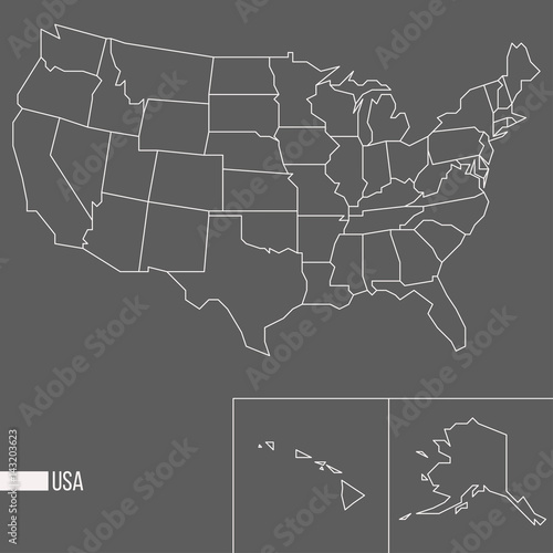 Abstract polygonal geometric United States of America, Alaksa, Hawaii minimalistic vector map isolated on grey background