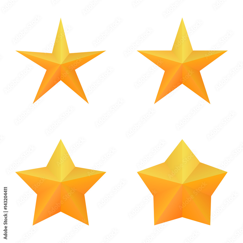 Set of four golden five point stars. Set of four golden five point stars.
