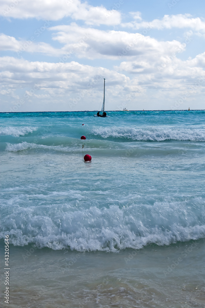 Morning waves at Caribbean sea