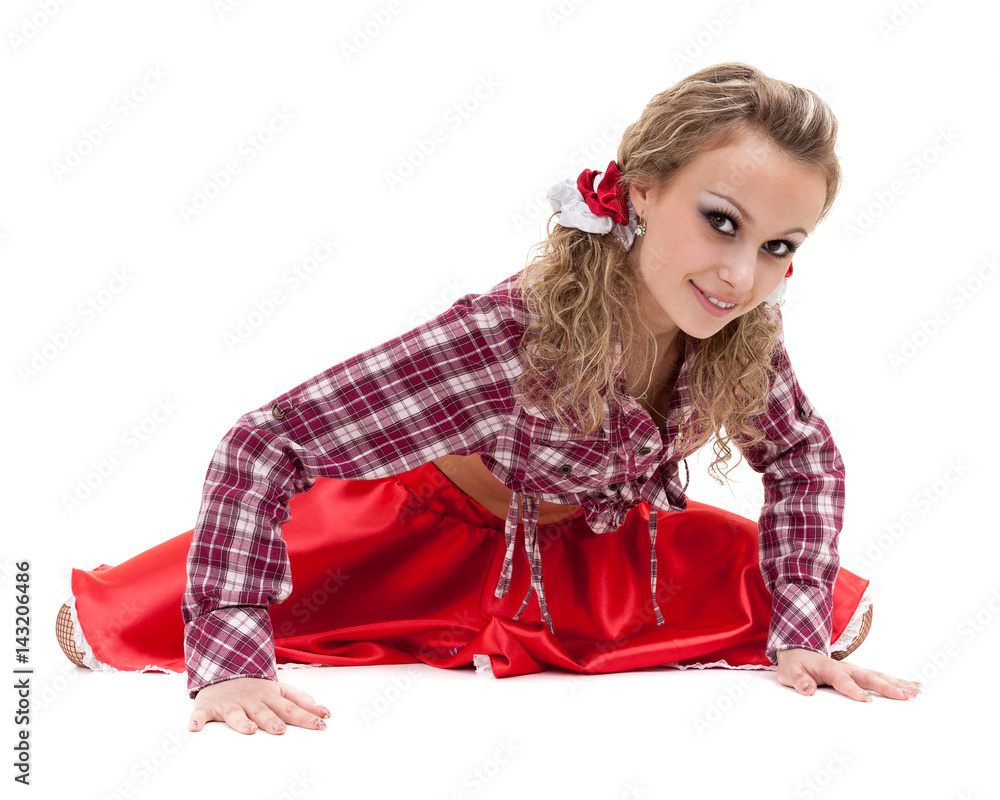 Sexy young woman dressed in shirt and skirt posing, isolated on white Sexy young woman dressed in shirt and skirt posing, isolated on white