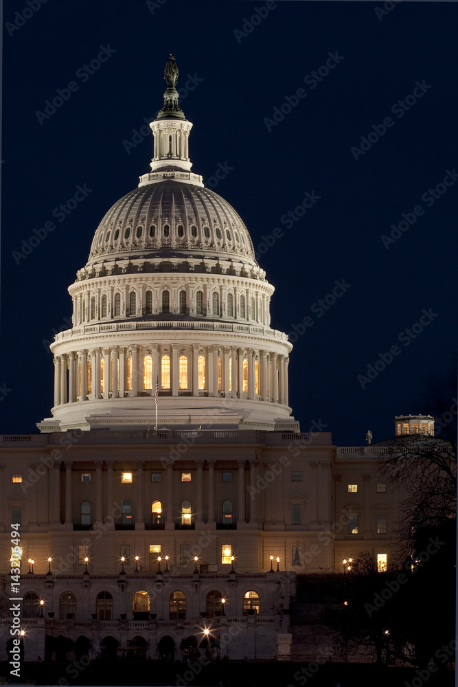 The United States Capitol at night
