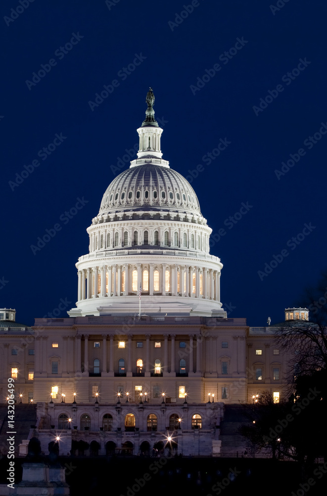 The United States Capitol at night