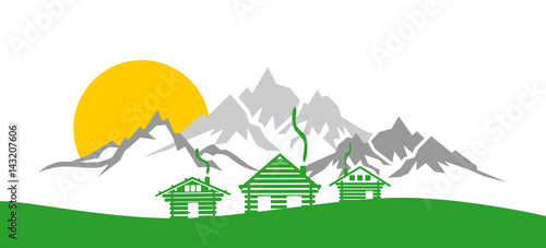 SIlhouette Berge und Hütten