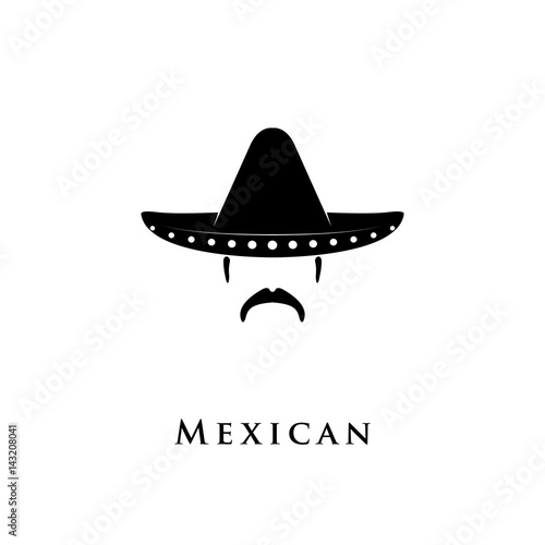 Mexican Sombrero hat with mustache icon
