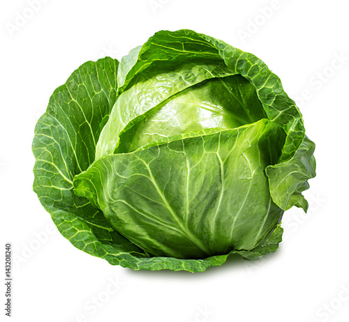 Leinwand Poster Green cabbage isolated on white