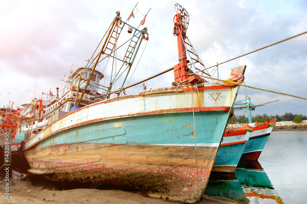 Big wood fishery boat stop at the port. Big wood fishery boat stop at the port.