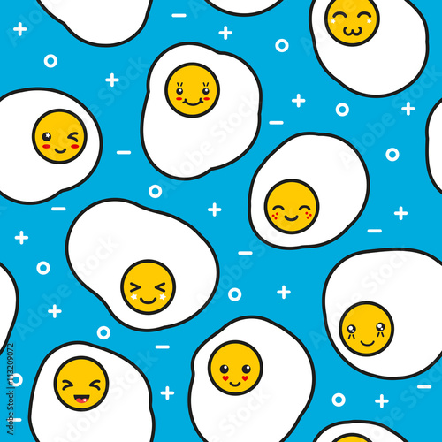 Cute kawaii eggs after easter, food seamless pattern vector