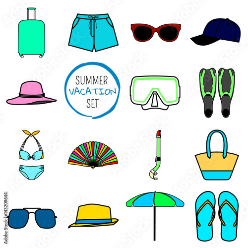 Summer vacation set. Summer things.