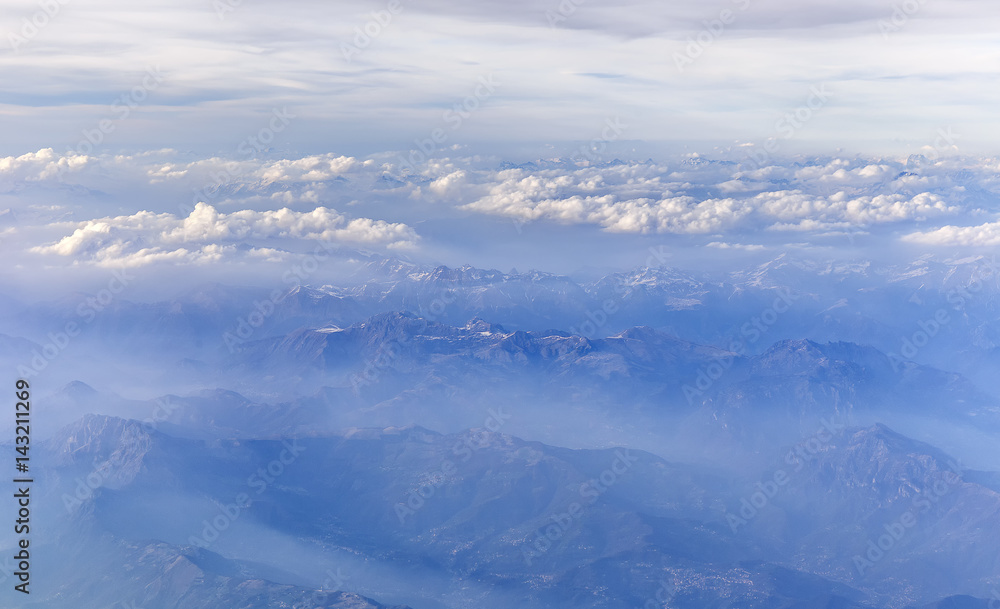 View of the mountains of Italy from the airplane