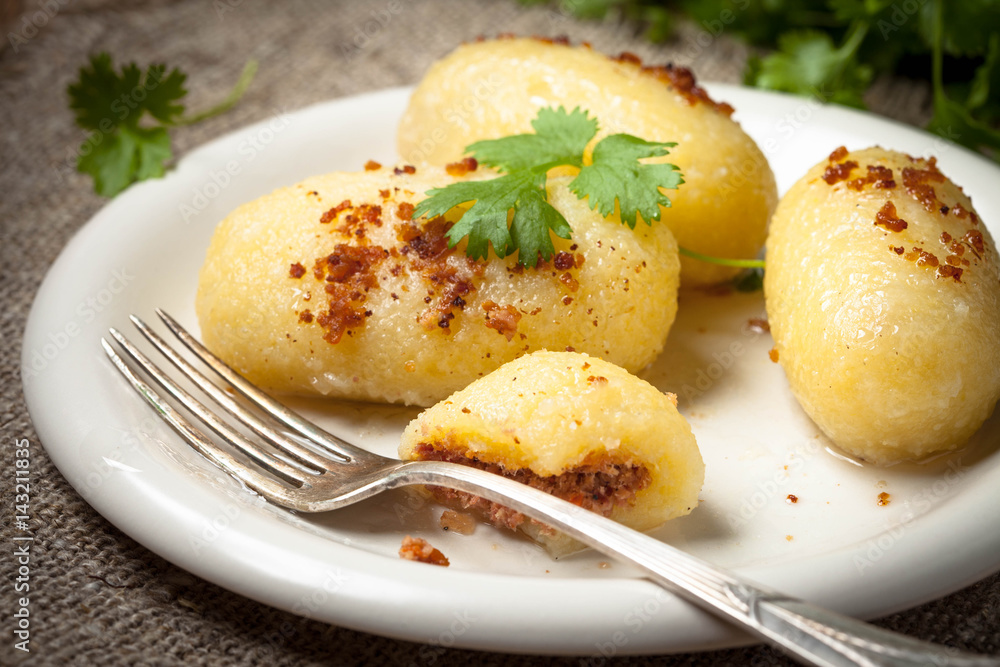Potato dumplings stuffed with minced meat. Potato dumplings stuffed with minced meat.
