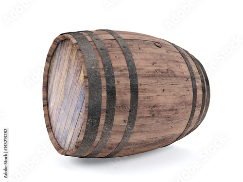 Wooden barrel isolated on white background, 3D rendering