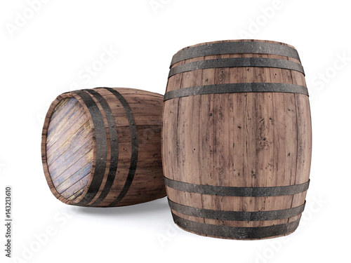 Vászonkép Wooden barrel isolated on white background, 3D rendering