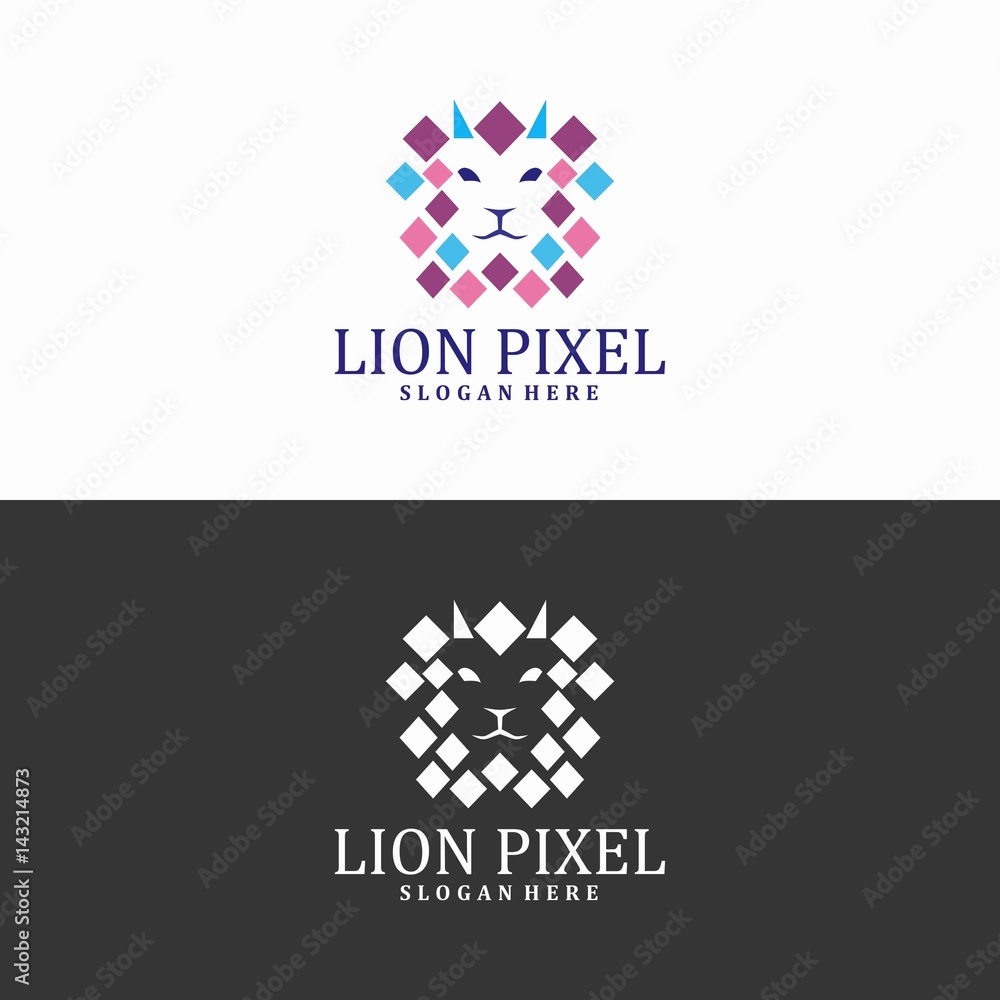 lion pixel logo in vector