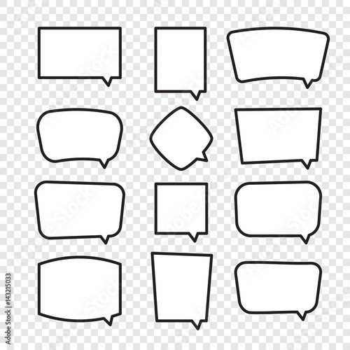 Set of rectangle comic speech bubbles. Collection isolated vector image.