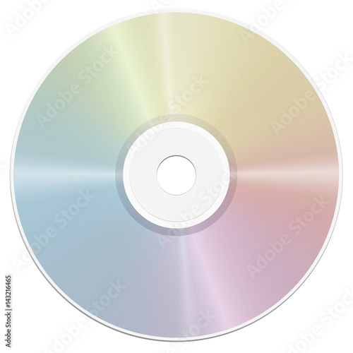 Compact disc - rainbow gradient surface reflection- realistic isolated vector illustration on white background.