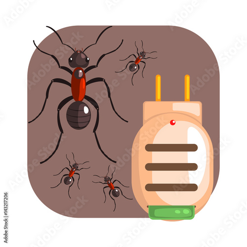 Electric anti ant fumigator. Colorful cartoon illustration
