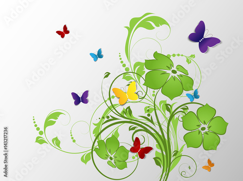Happy Birthday abstract card with butterflies.