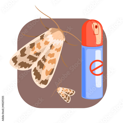 Can of moth insecticide. Colorful cartoon illustration