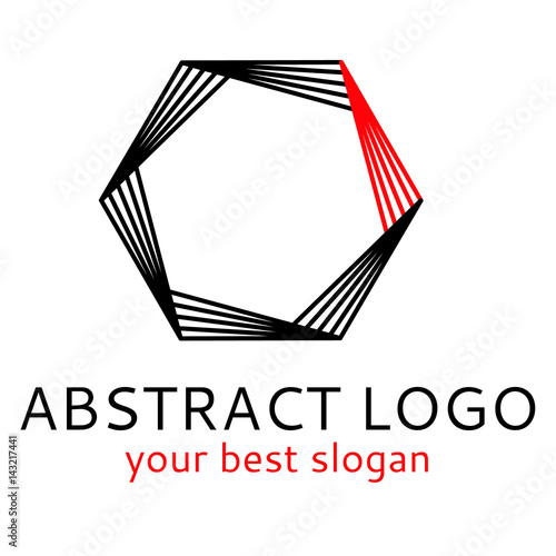 Modern futuristic minimal logo hexagon element made of lines and outlines in black red white