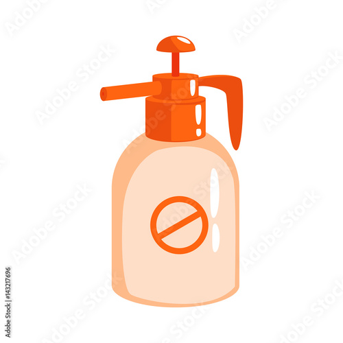 Orange sprayer bottle of insecticide. Colorful cartoon illustration