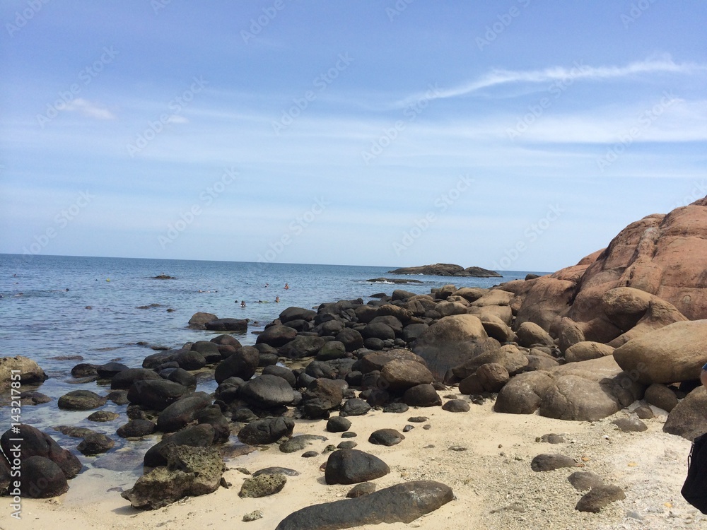 Beach with corals and rocks