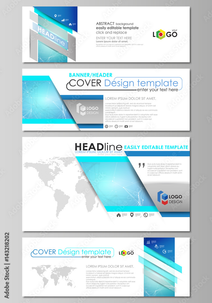Obraz premium Social media and email headers set, modern banners. Abstract design templates, vector layouts in popular sizes. Chemistry pattern, molecule structure, medical DNA research. Medicine concept.