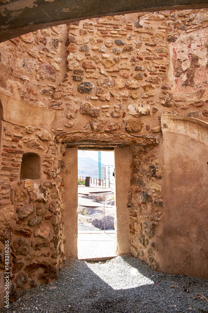 An ancient watchtower on a hill. Cartagena, Spain.