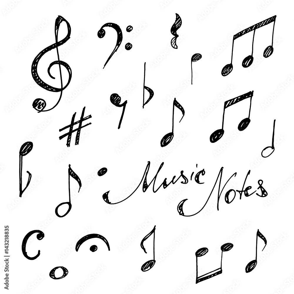 Naklejka premium Hand drawn music notes set. Sketch, vector illustration.