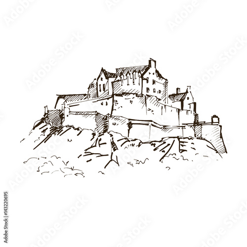 Hand drawn famous old Castle, Edinburgh Castle. Vector illustration.