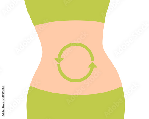 Good metabolism. The body of a woman with green arrows on her belly. Vector illustration