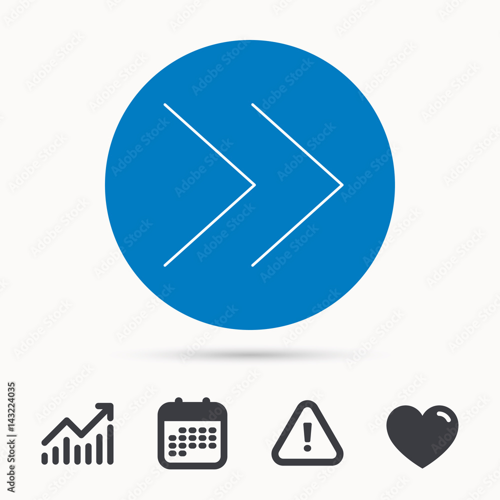 Next arrow icon. Forward sign. Right direction symbol. Calendar, attention sign and growth chart. Button with web icon. Vector Next arrow icon. Forward sign. Right direction symbol. Calendar, attention sign and growth chart. Button with web icon. Vector