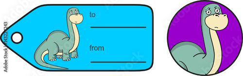 funny dinosaur large neck cartoon brontosaurus gift card in vector format