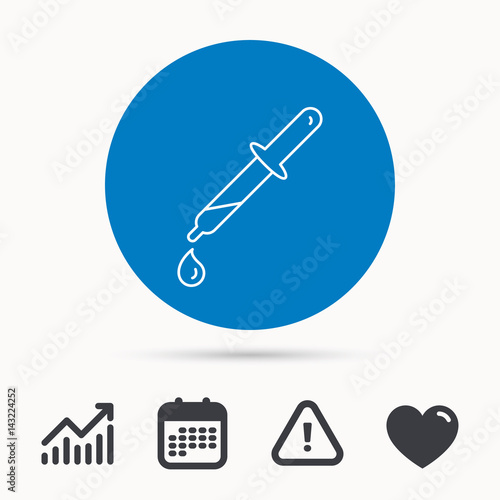 Pipette icon. Laboratory analysis sign. Calendar, attention sign and growth chart. Button with web icon. Vector