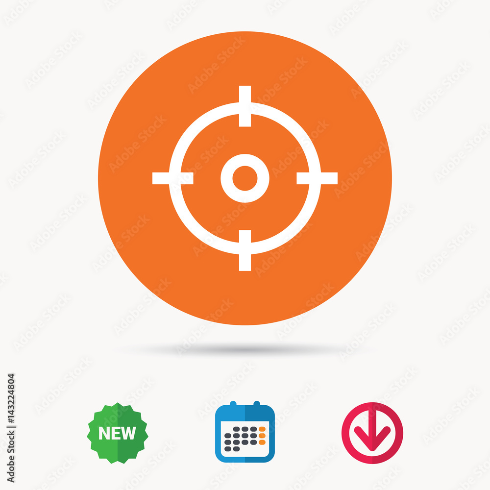 Target icon. Crosshair aim symbol. Calendar, download arrow and new tag signs. Colored flat web icons. Vector Target icon. Crosshair aim symbol. Calendar, download arrow and new tag signs. Colored flat web icons. Vector