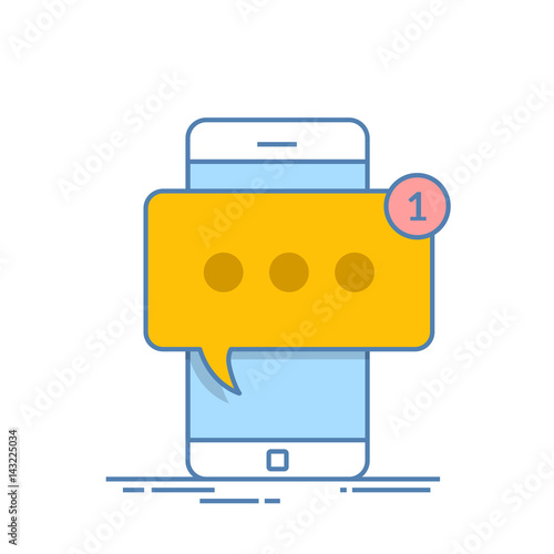 Smartphone with new message on screen. Chat, sms, tweet, instant messaging, mobile messenger concepts for web sites, web banners, printed materials. Line illustration isolated on white background.