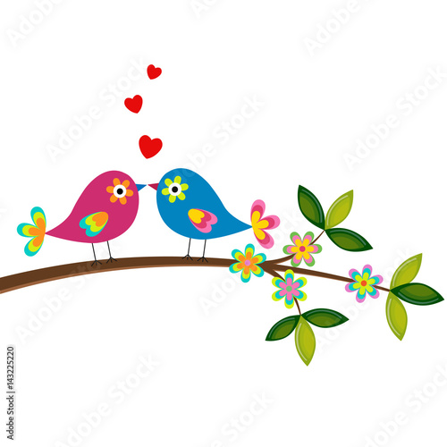 birds on a branch with hearts