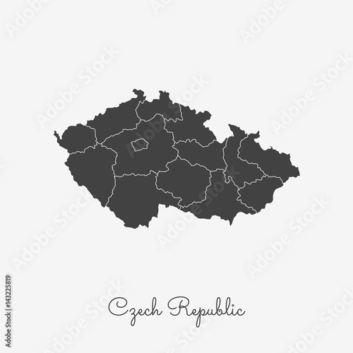 Czech Republic region map: grey outline on white background. Detailed map of Czech Republic regions. Vector illustration.