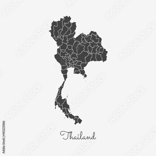 Thailand region map: grey outline on white background. Detailed map of Thailand regions. Vector illustration.
