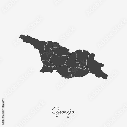 Georgia region map: grey outline on white background. Detailed map of Georgia regions. Vector illustration.